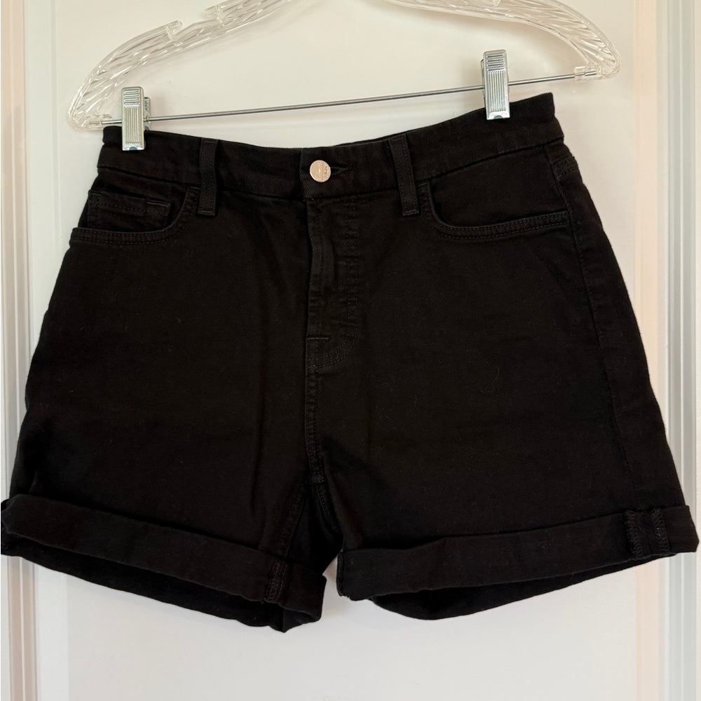 Jen7 Mid Rise Roll Up Black Jean Shorts for Women